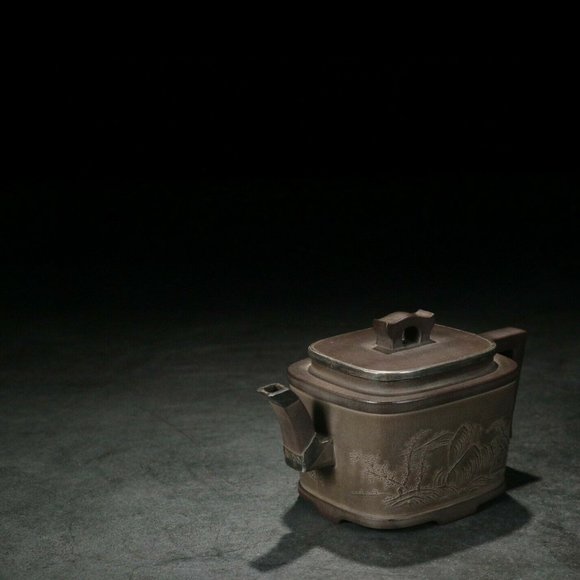 Collectible Zisha Clay Teapot Mud Painting Style bu Ji Shan H8.3*14.8*7.8cm - Picture 8 of 9